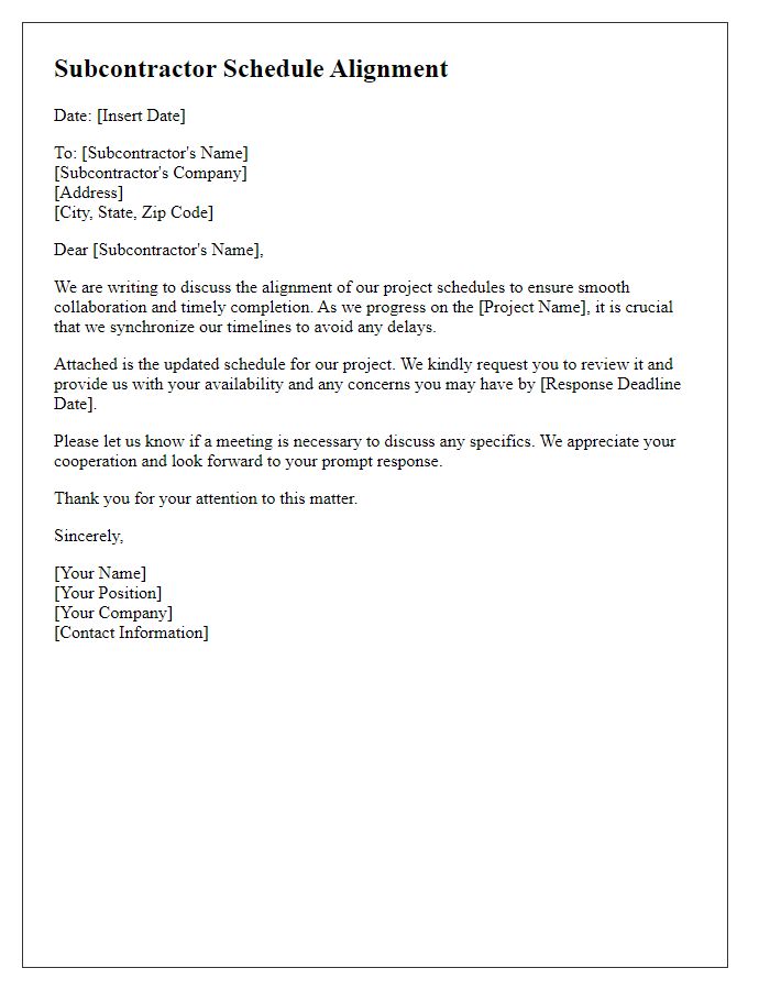 Letter template of subcontractor schedule alignment