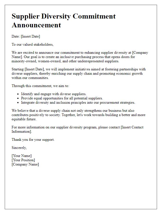 Letter template of supplier diversity commitment announcement