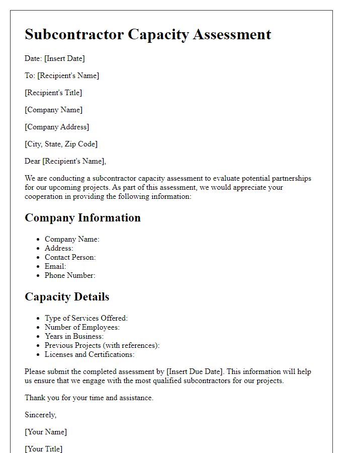 Letter template of subcontractor capacity assessment