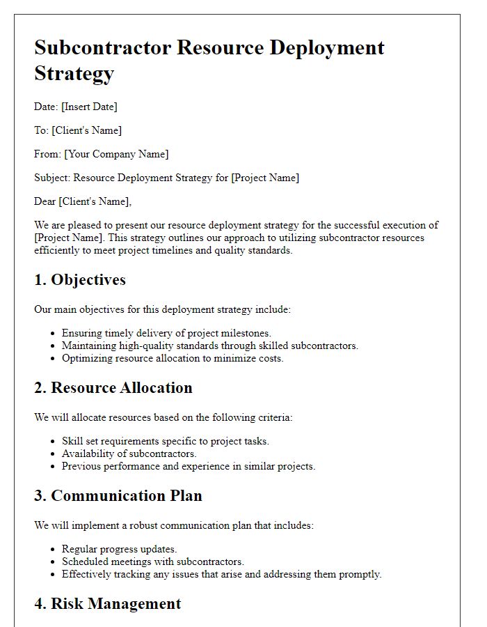 Letter template of subcontractor resource deployment strategy