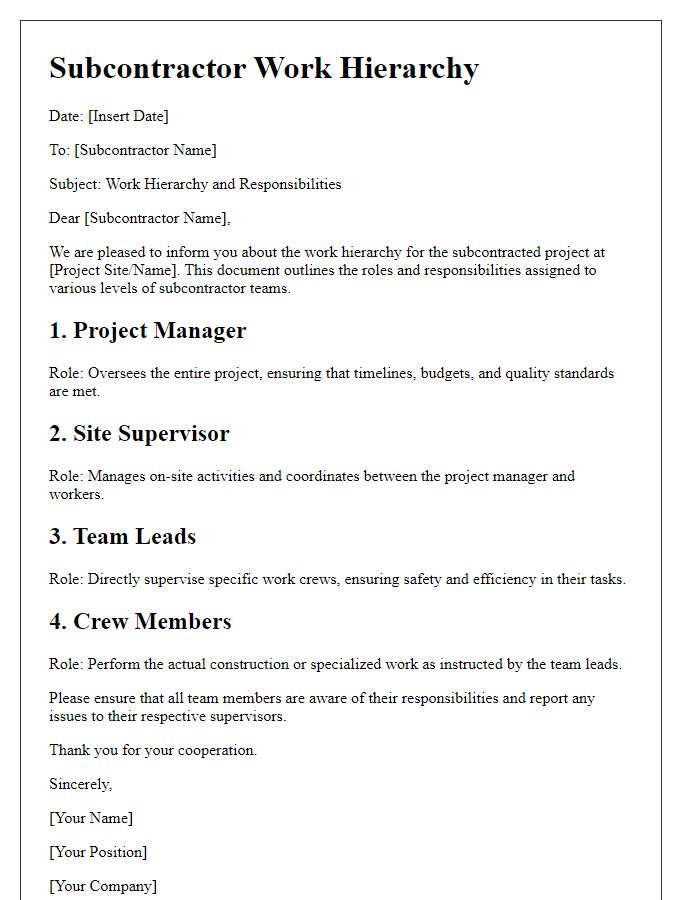 Letter template of subcontractor work hierarchy