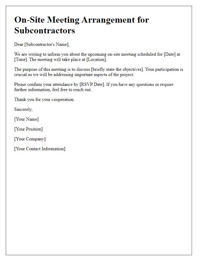 Letter template of On-Site Meeting Arrangement for Subcontractors