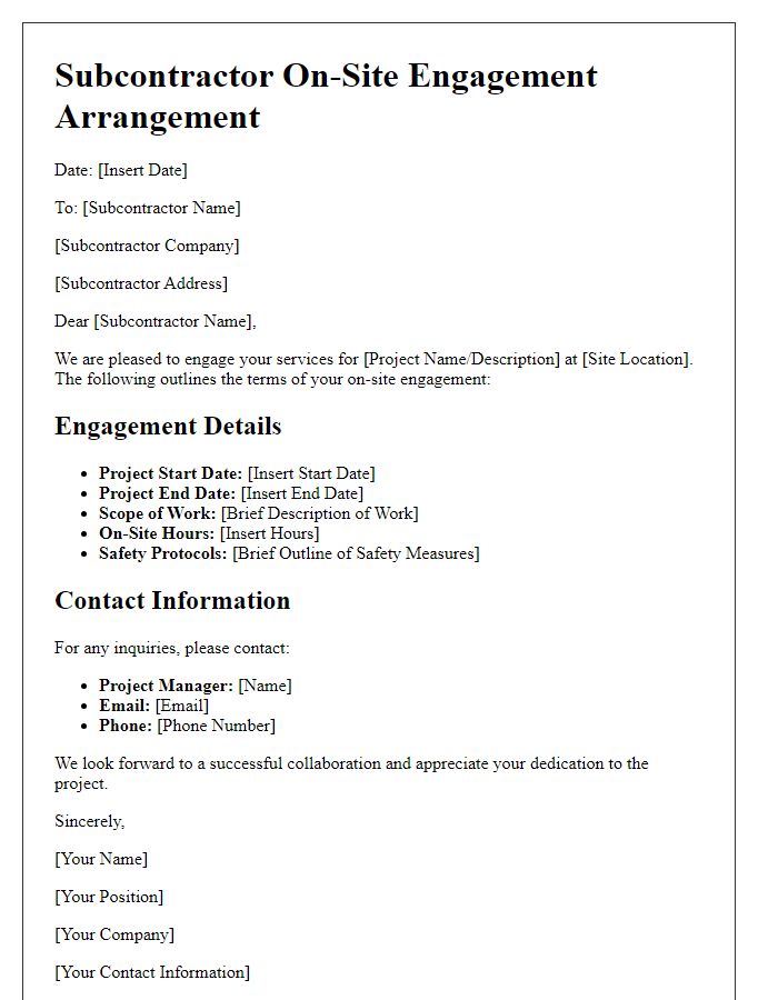 Letter template of Subcontractor On-Site Engagement Arrangement