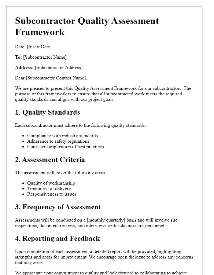 Letter template of subcontractor quality assessment framework