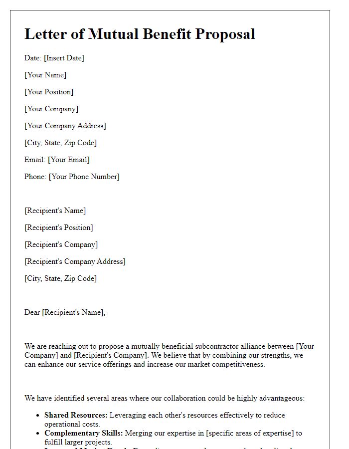 Letter template of mutual benefit proposal for subcontractor alliance