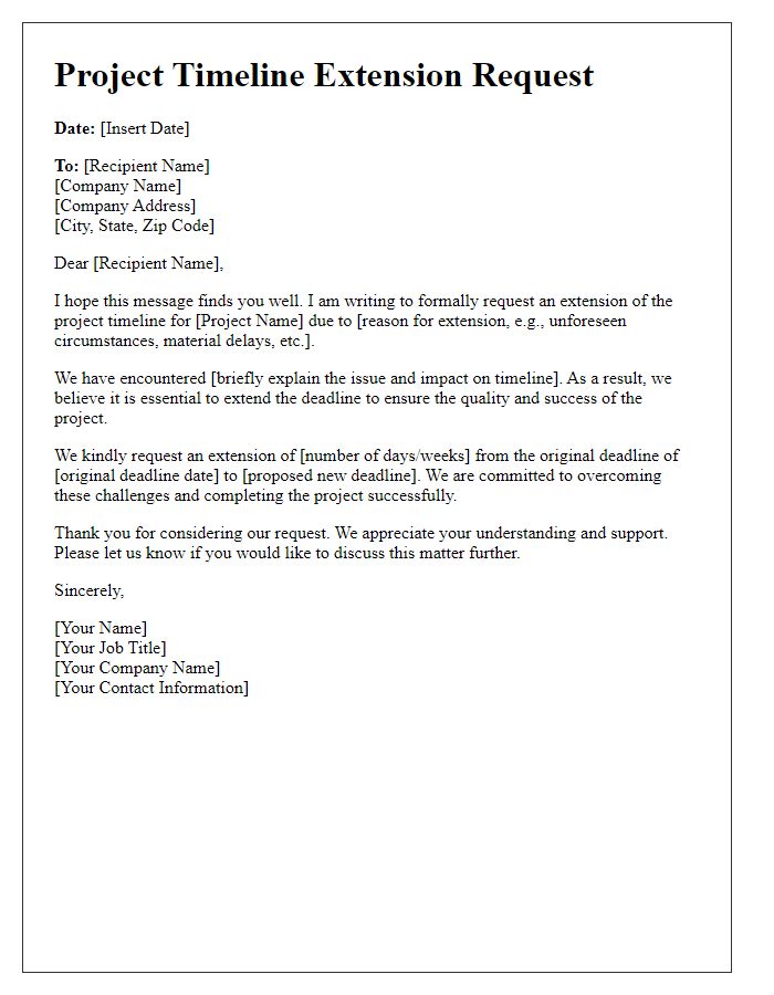 Letter template of subcontractor project timeline extension