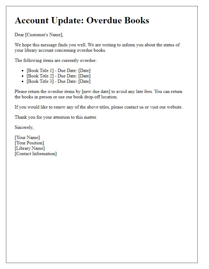 Letter template of overdue book account update