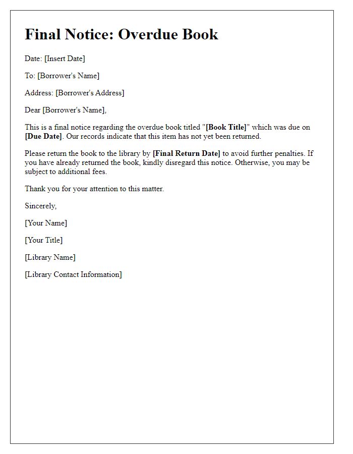 Letter template of overdue book final notice