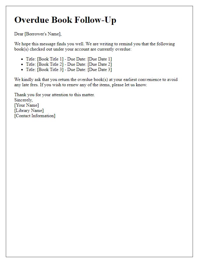 Letter template of overdue book follow-up