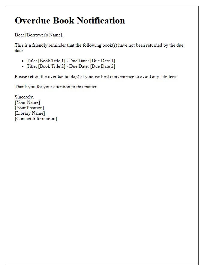 Letter template of overdue book notification