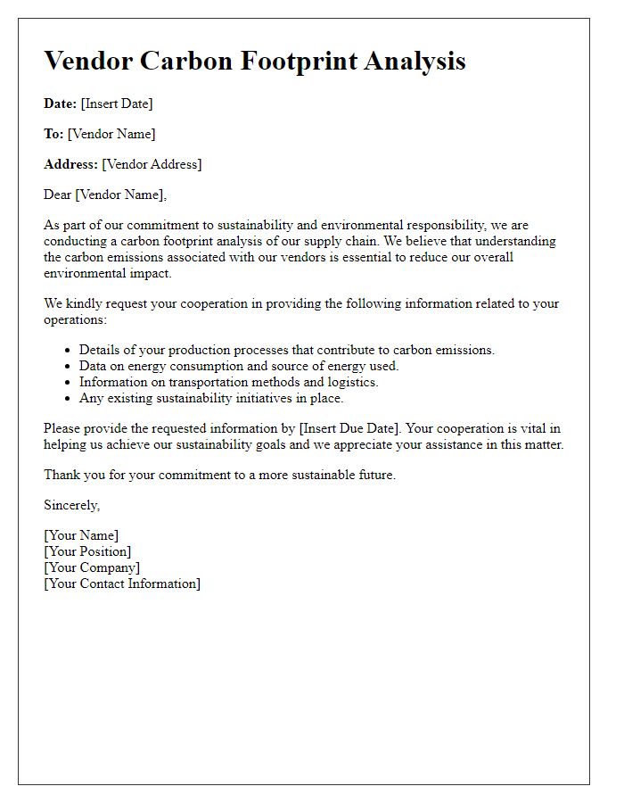 Letter template of vendor carbon footprint analysis