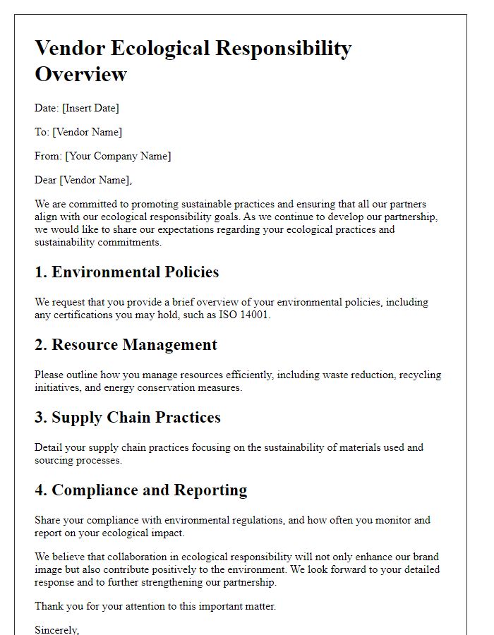 Letter template of vendor ecological responsibility overview