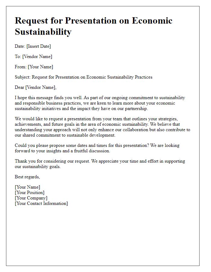 Letter template of vendor economic sustainability presentation request