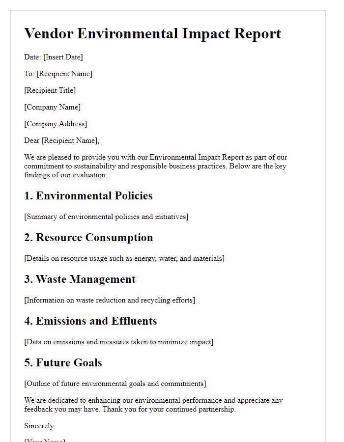 Letter template of vendor environmental impact report