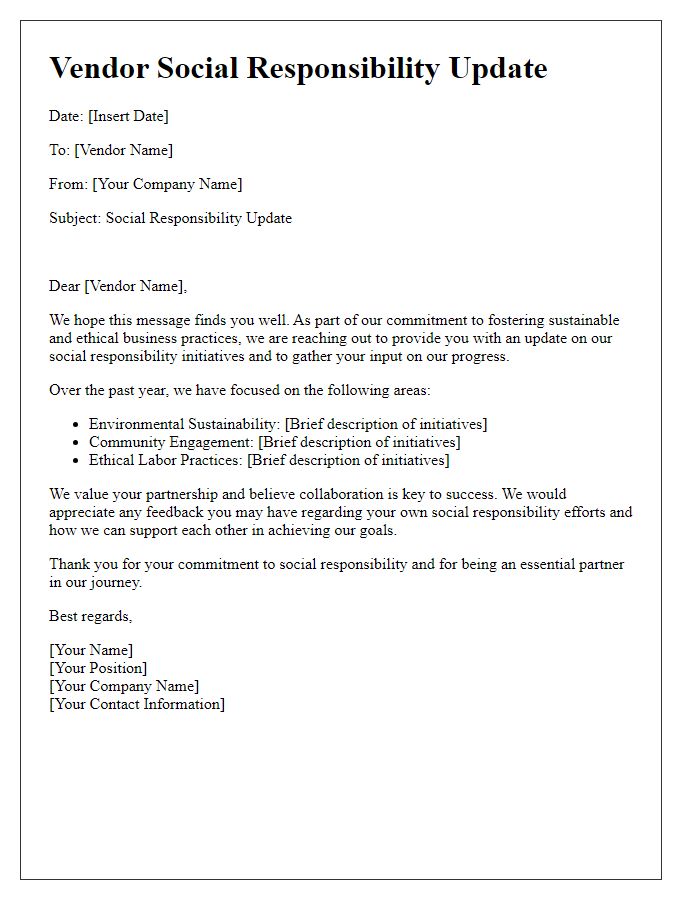 Letter template of vendor social responsibility update