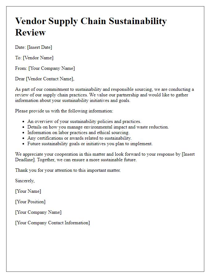 Letter template of vendor supply chain sustainability review