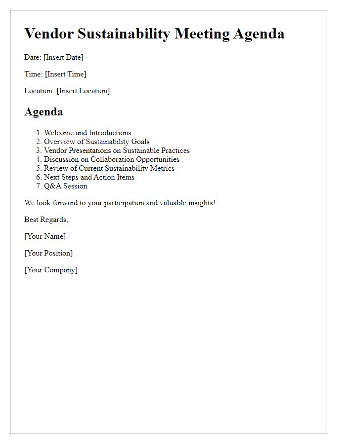 Letter template of vendor sustainability meeting agenda