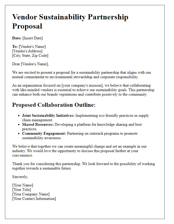 Letter template of vendor sustainability partnership proposal