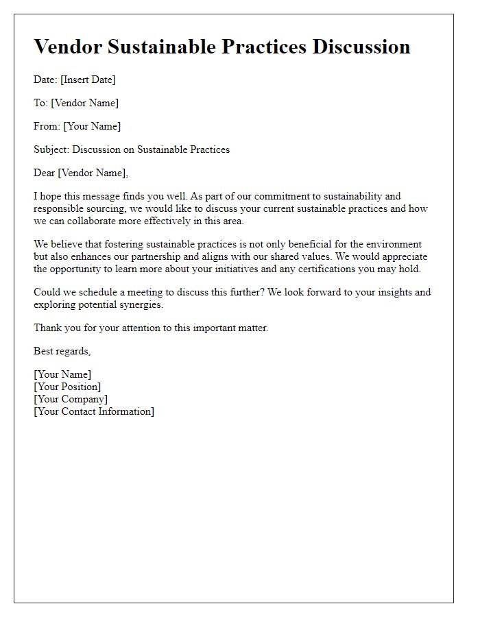 Letter template of vendor sustainable practices discussion