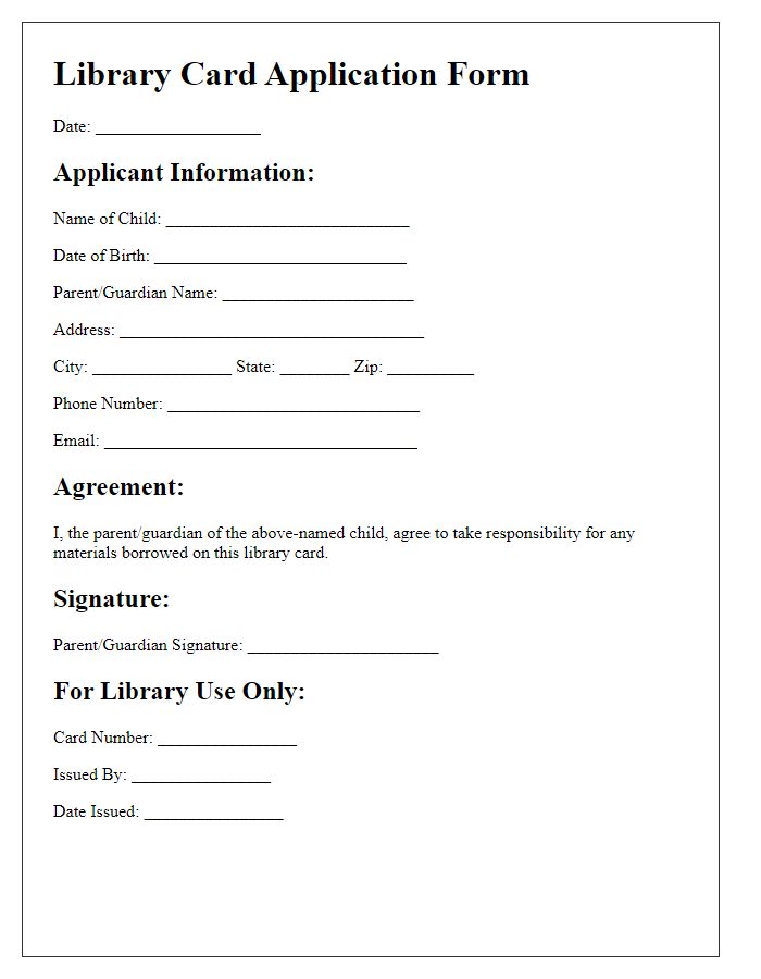 Letter template of library card application for children