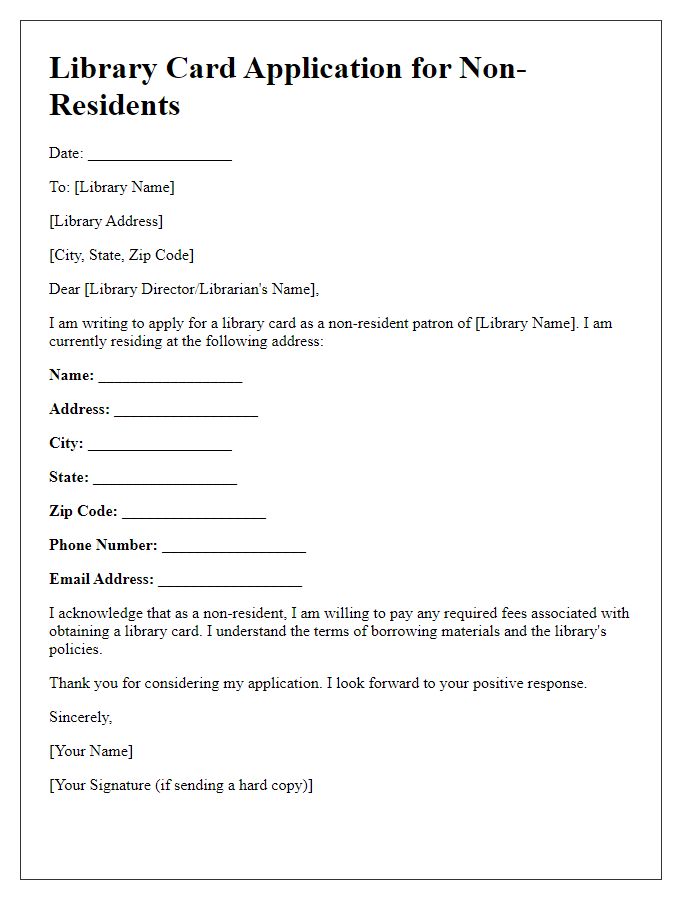 Letter template of library card application for non-residents