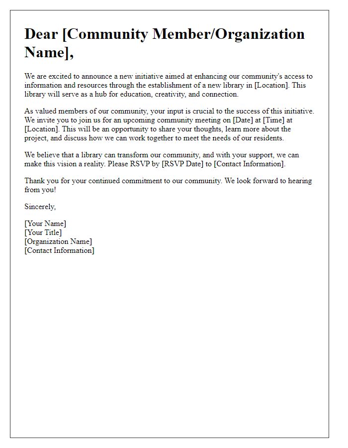 Letter template of community outreach for new library initiative