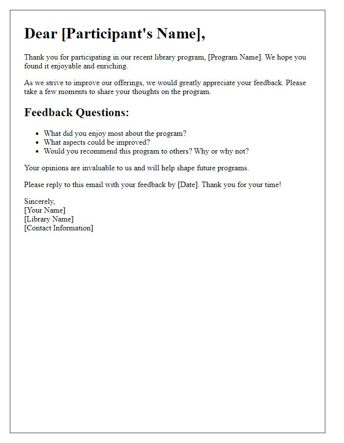 Letter template of feedback request for library program participants