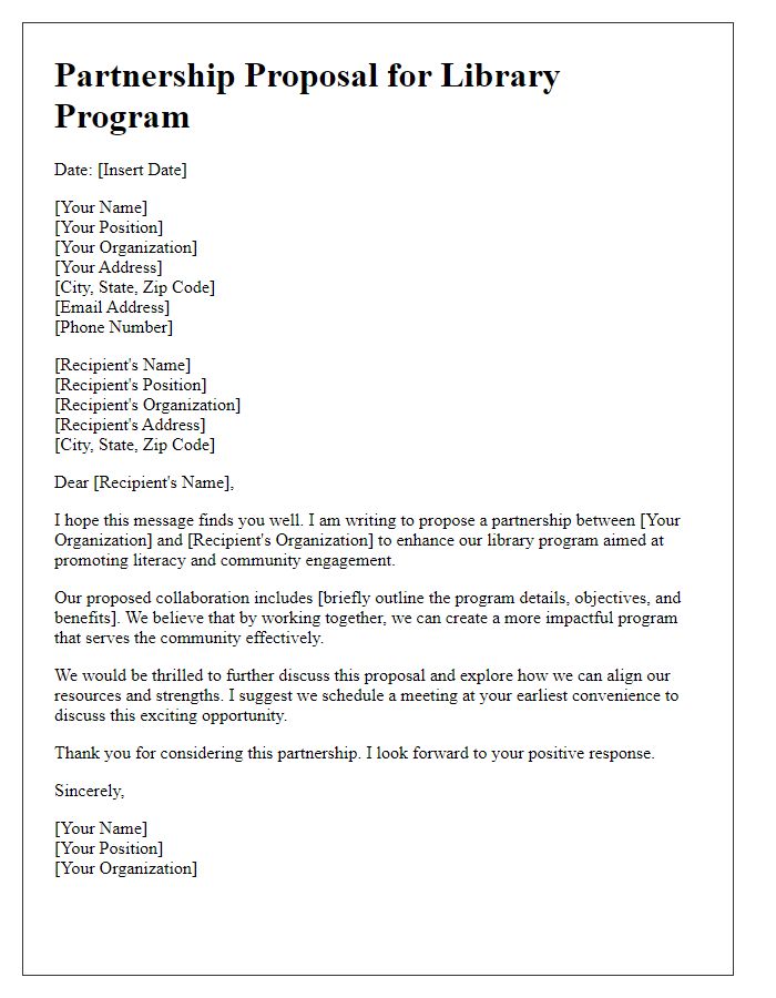 Letter template of partnership proposal for library program