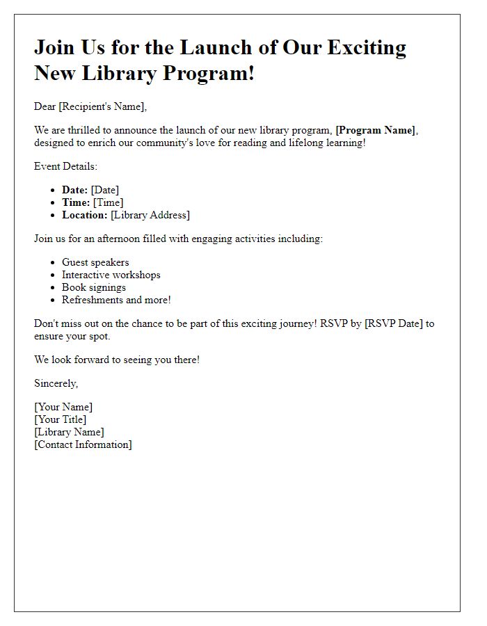 Letter template of promotional content for library program launch