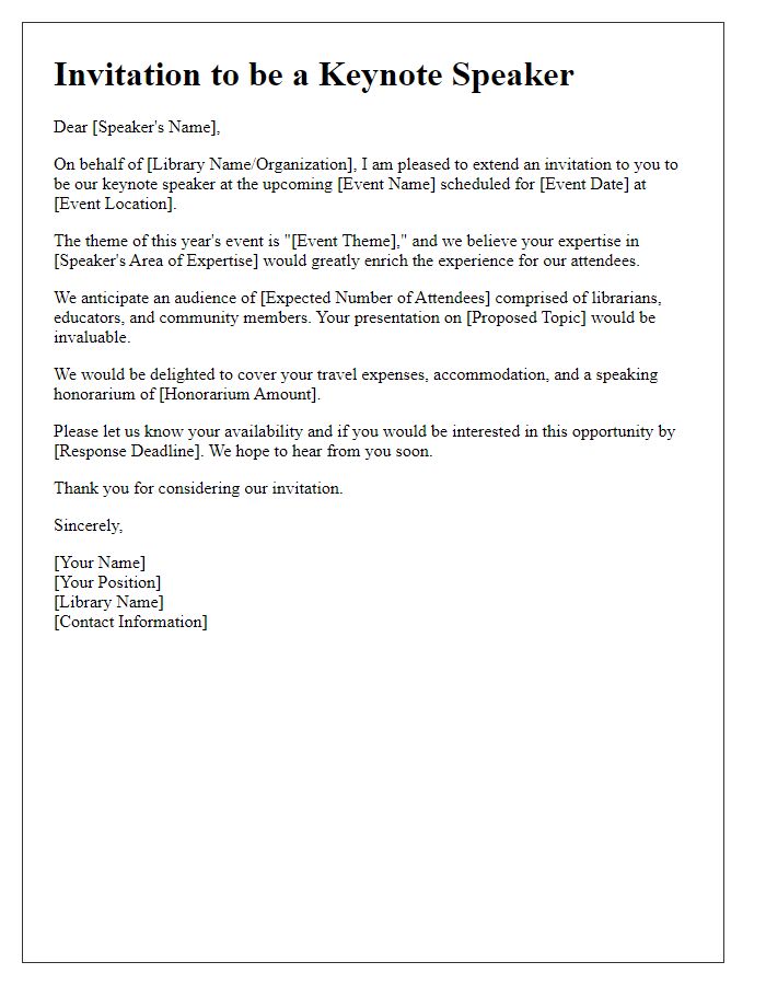 Letter template of offer for library keynote speaker invitation