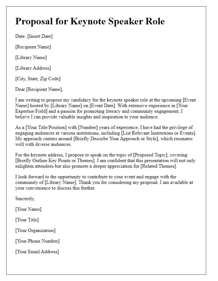 Letter template of proposal for library keynote speaker role