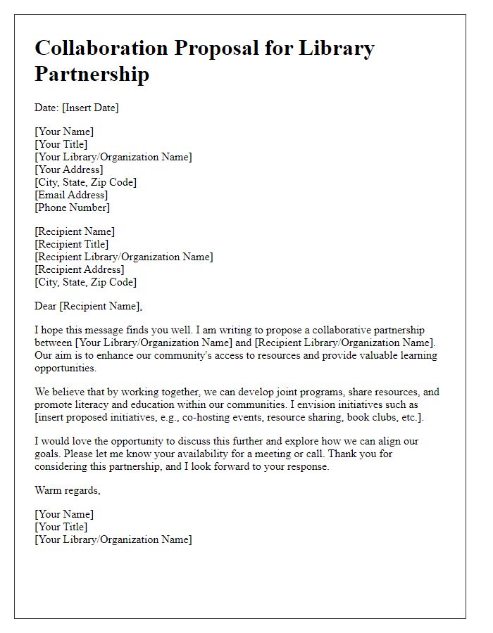 Letter template of collaboration proposal for library partnership