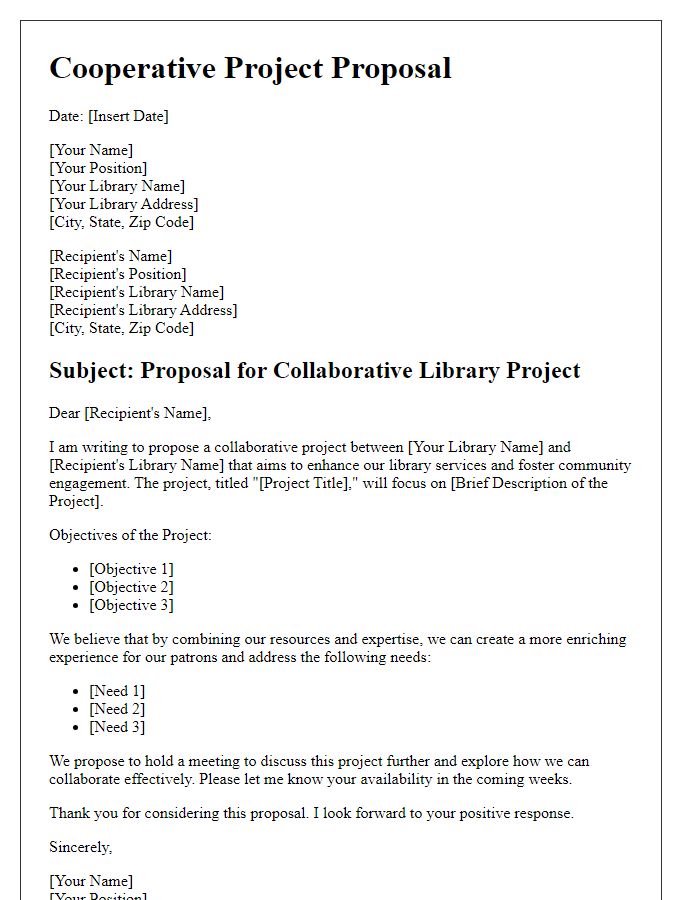 Letter template of cooperative project proposal for library collaboration