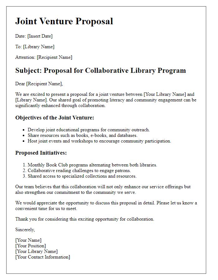 Letter template of joint venture proposal for library collaboration