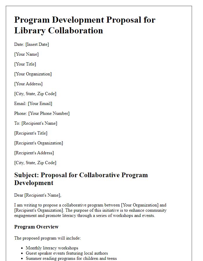 Letter template of program development proposal for library collaboration