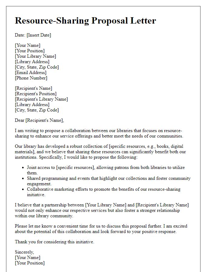 Letter template of resource-sharing proposal for library collaboration