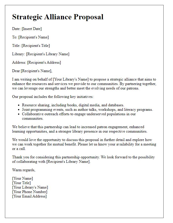 Letter template of strategic alliance proposal for library partnership