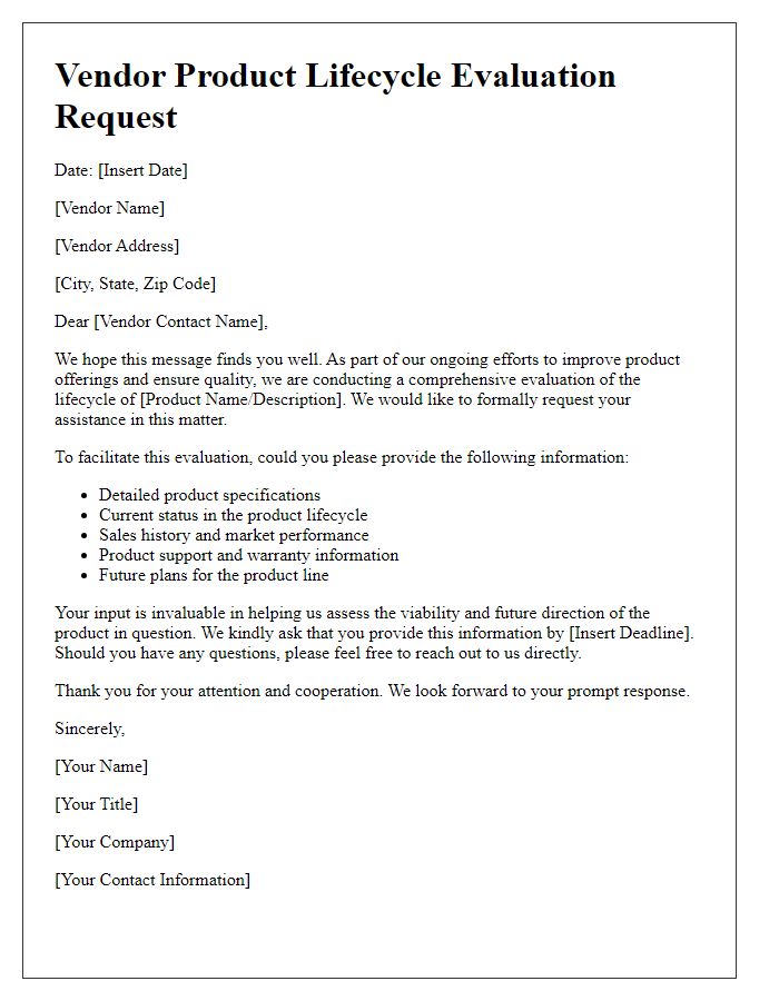 Letter template of vendor product lifecycle evaluation request