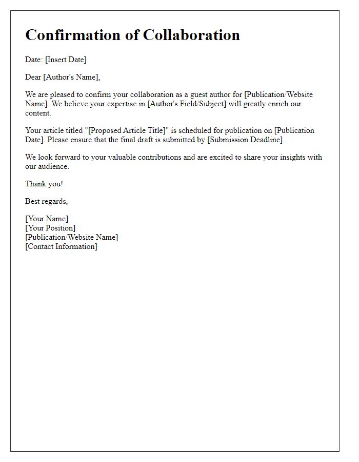 Letter template of confirmation for guest author collaboration