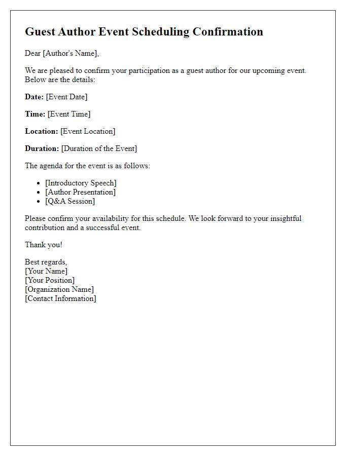 Letter template of guest author event scheduling confirmation