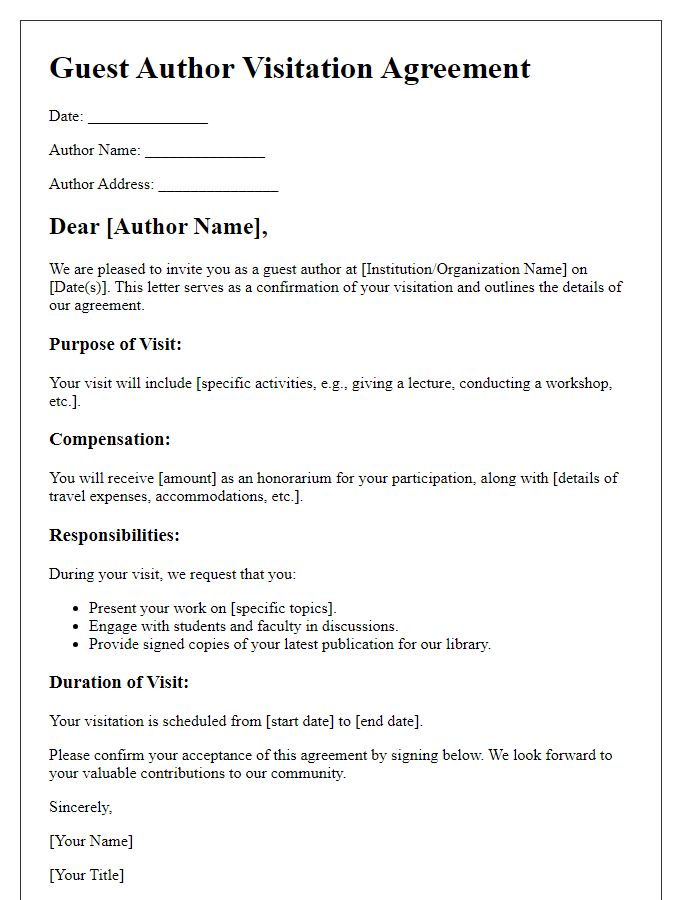 Letter template of guest author visitation agreement