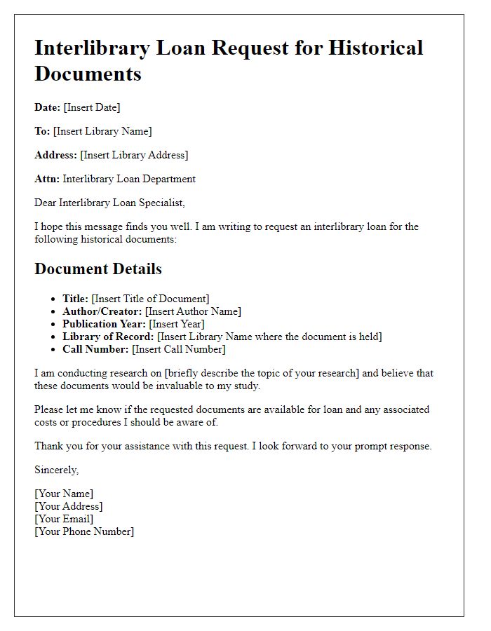 Letter template of interlibrary loan request for historical documents.