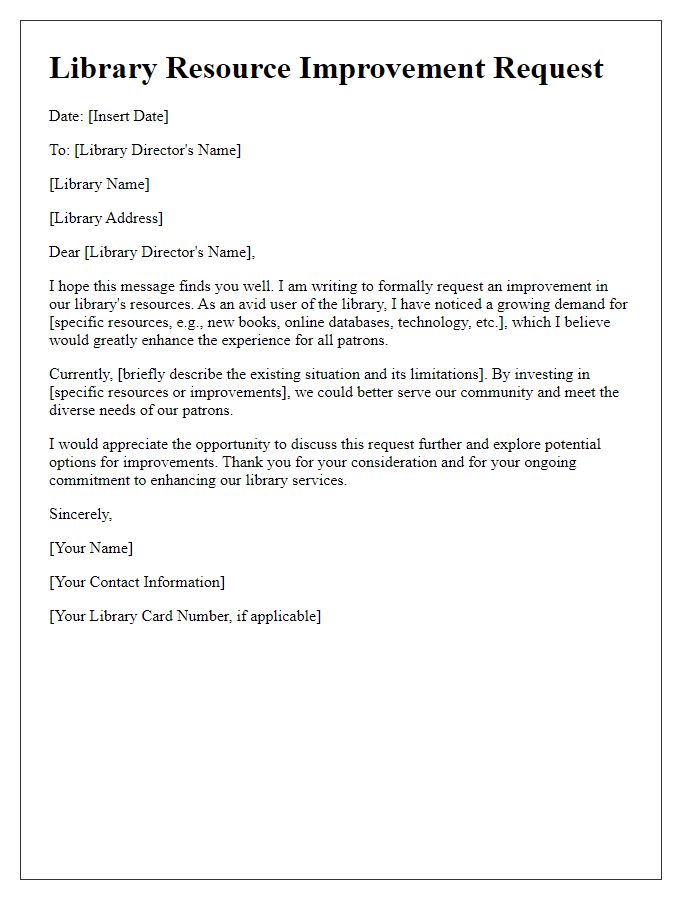 Letter template of library resource improvement request