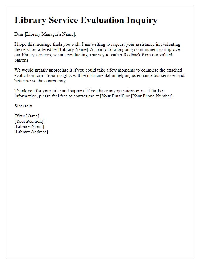 Letter template of library service evaluation inquiry