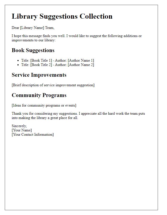 Letter template of library suggestions collection