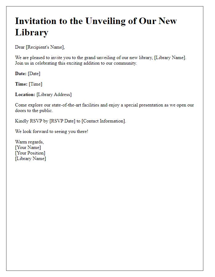 Letter template of formal invite to new library unveiling