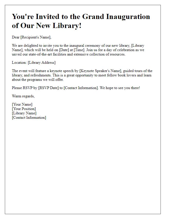 Letter template of invitation to library inauguration event