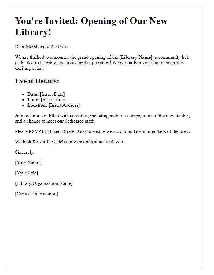 Letter template of invitation to press for library opening event