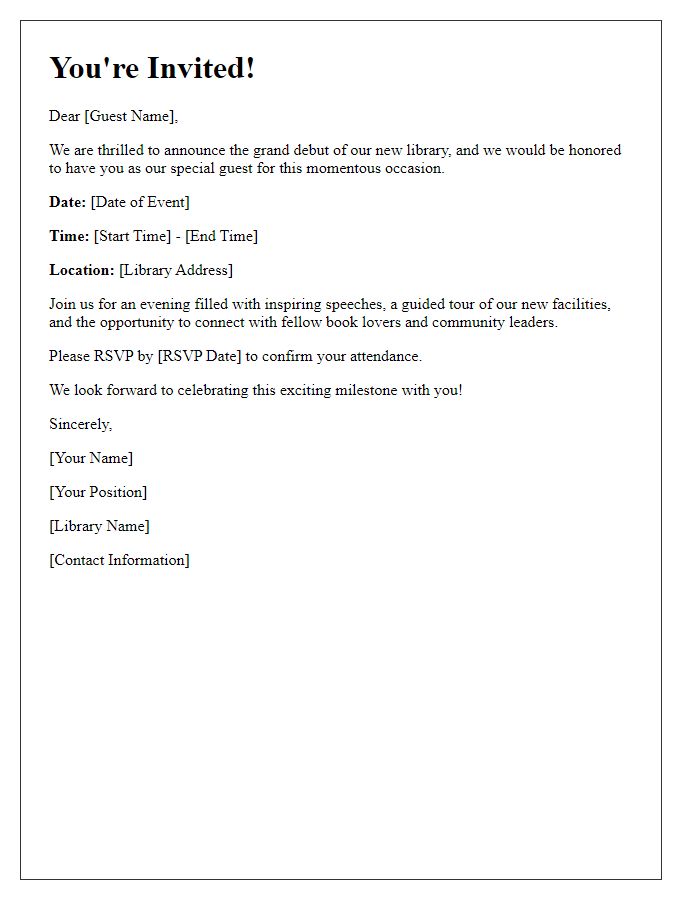 Letter template of invitation to special guests for library debut