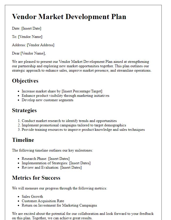 Letter template of vendor market development plan